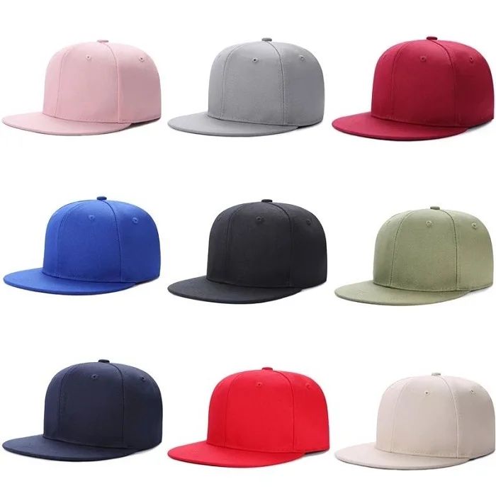 Plain Flat Brim Snapback Hats Cap with Adjustable Metal Buckle