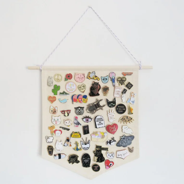 Pin Display Pennant Banner Enamel Lapel Pin Badge Flag Plain Blank Canvas Wall Banner Badge Storage Home Hanging Decorations