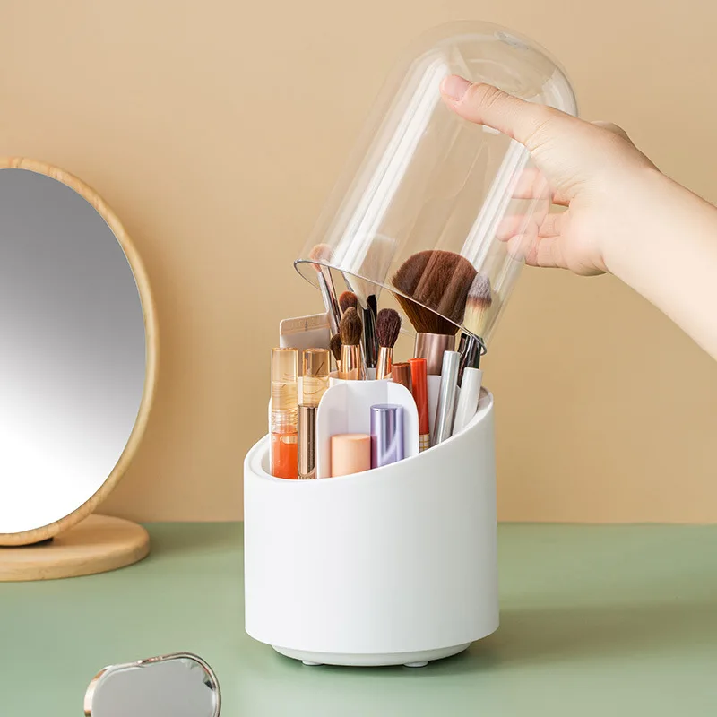 Hot sale Makeup Brush Holder Organizer 360 Rotating Dustproof pen holder Multipurpose Storage Box with lid