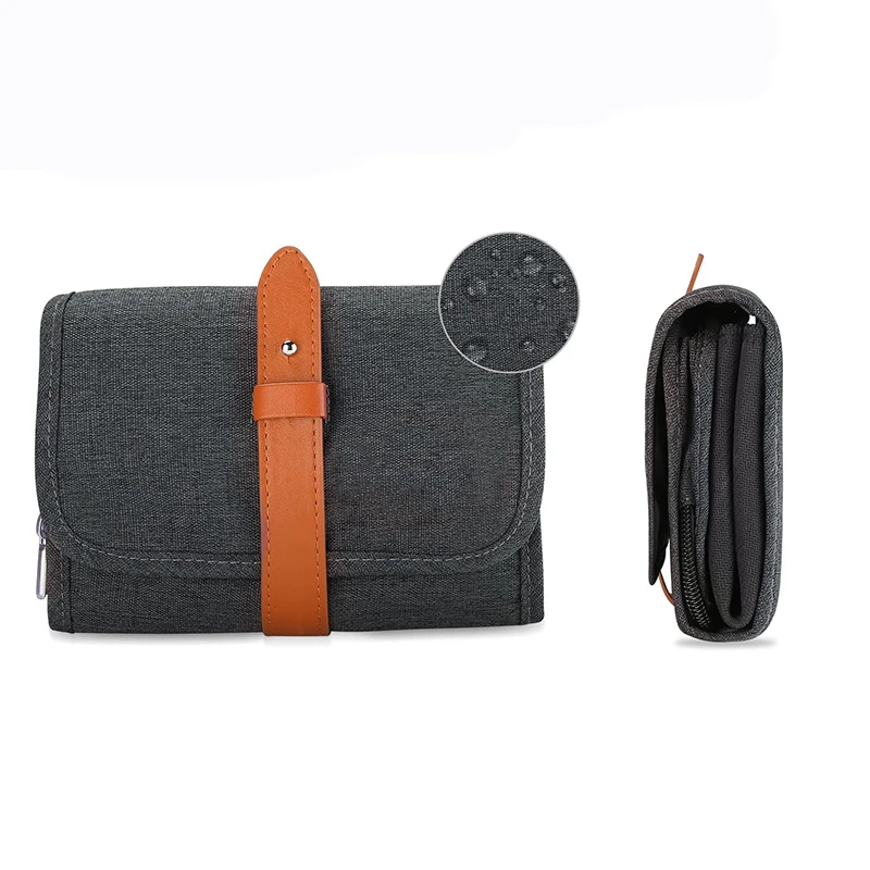Portable Leather Folding Electronic Accessories Storage Bag Waterproof Small Travel Gadget Bag Case Roll Up Cable Organizer Bag