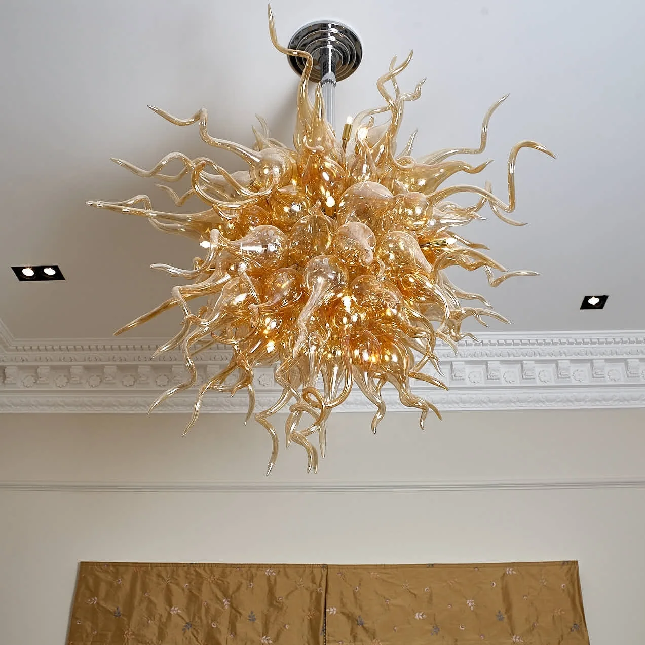 Handmade Mouth Blown Art Chandelier lighting home restaurant ceiling decor champagne color bespoke blown Glass chandelier