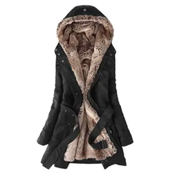 Fashion Womens Winter Warm Long windbreaker Cotton-padded Faux Fur Lining Parka Jacket