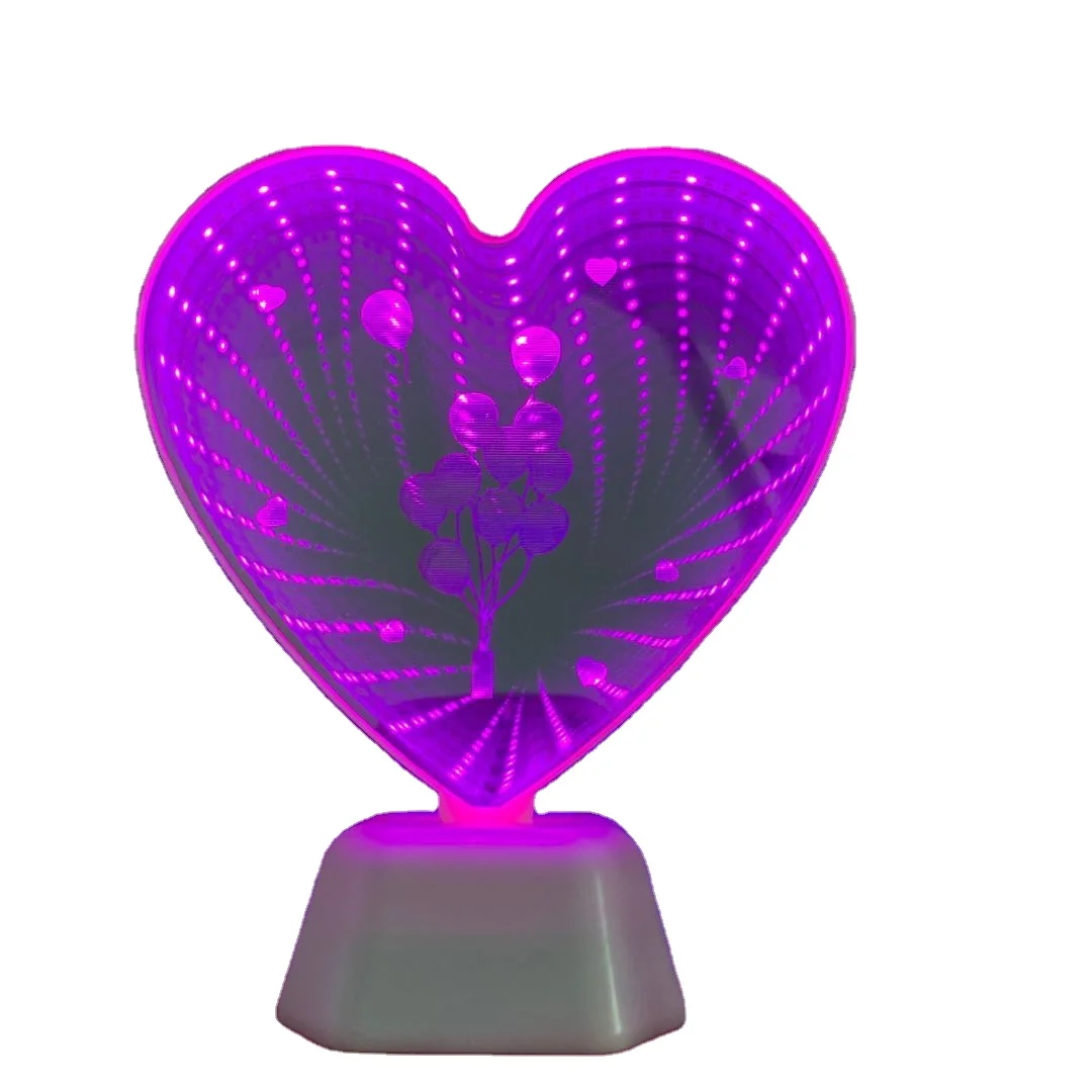 
New Home decoration 3D Infinity led Mirror Lamp Heart Double-Side led leon light Tunnel LED Night Light lamparas 3d 