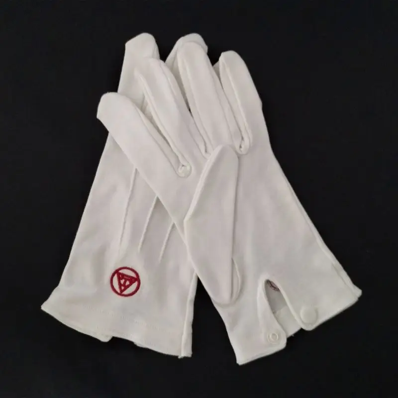 Top Quality Sfive Logo Blue White Gold Square Masonic Freemason Regalia White 100% Cotton Hand Embroidered Gloves