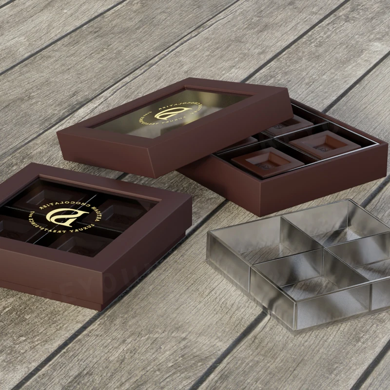 Custom 2 Piece Design Empty Cardboard Truffle Chocolate Gift Box With Window Clear Lid