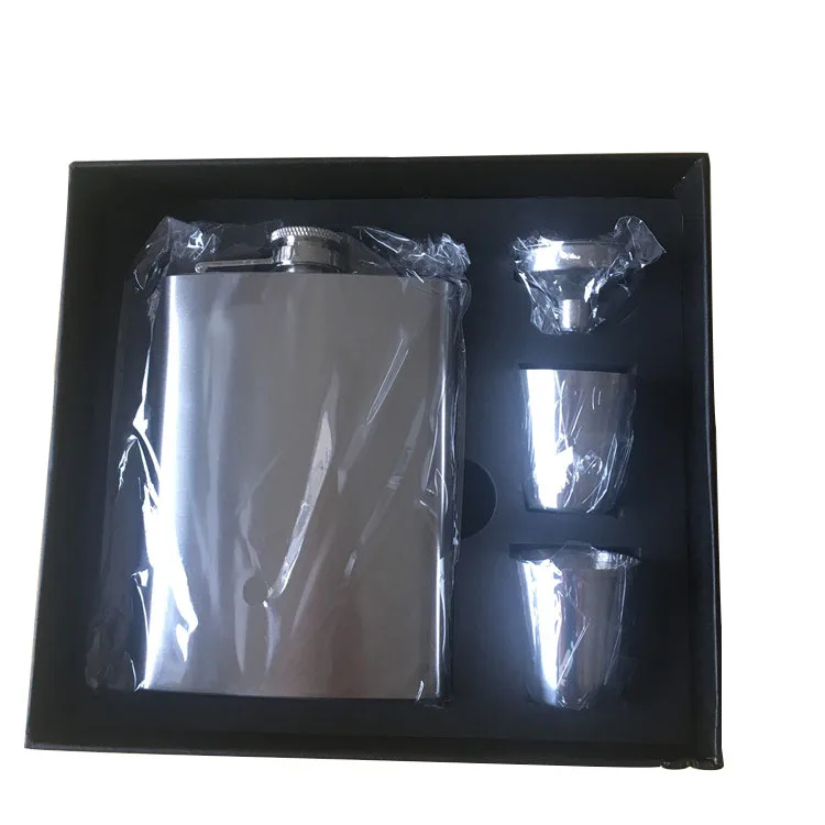 custom black 8 oz 304 stainless steel whisky hip flask with funnel mini strip flat creative gifts set