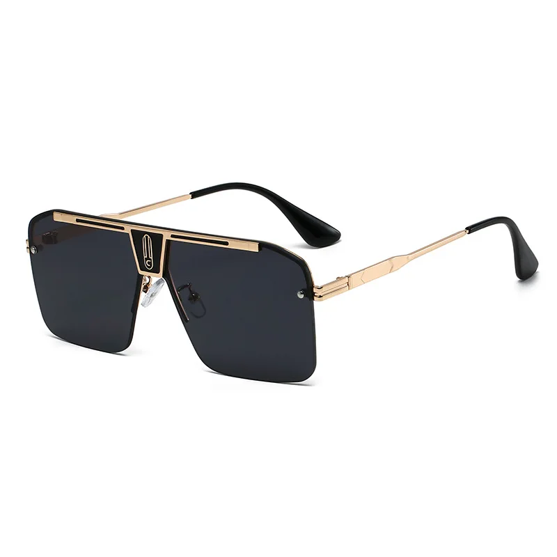 2022 New Luxury Outdoors UV400 Sun Glasses Large Square Rame Fashion Variety Of Face Shape Metal Men Sunglasses
