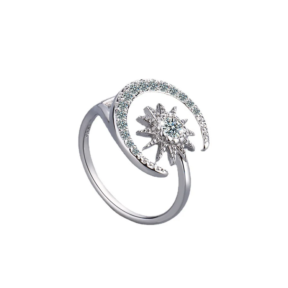 simple Wedding Micro Zircon Moon Sun Crystal Rings for Women Fashion Rhinestone Open Resizable Rings femme Designer Jewelry