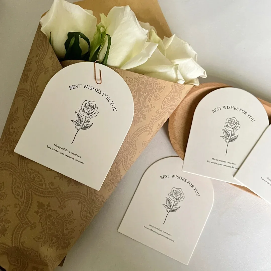Custom bouquet packaging postcard luxury cotton paper card simple design thank you card high quality greeting card