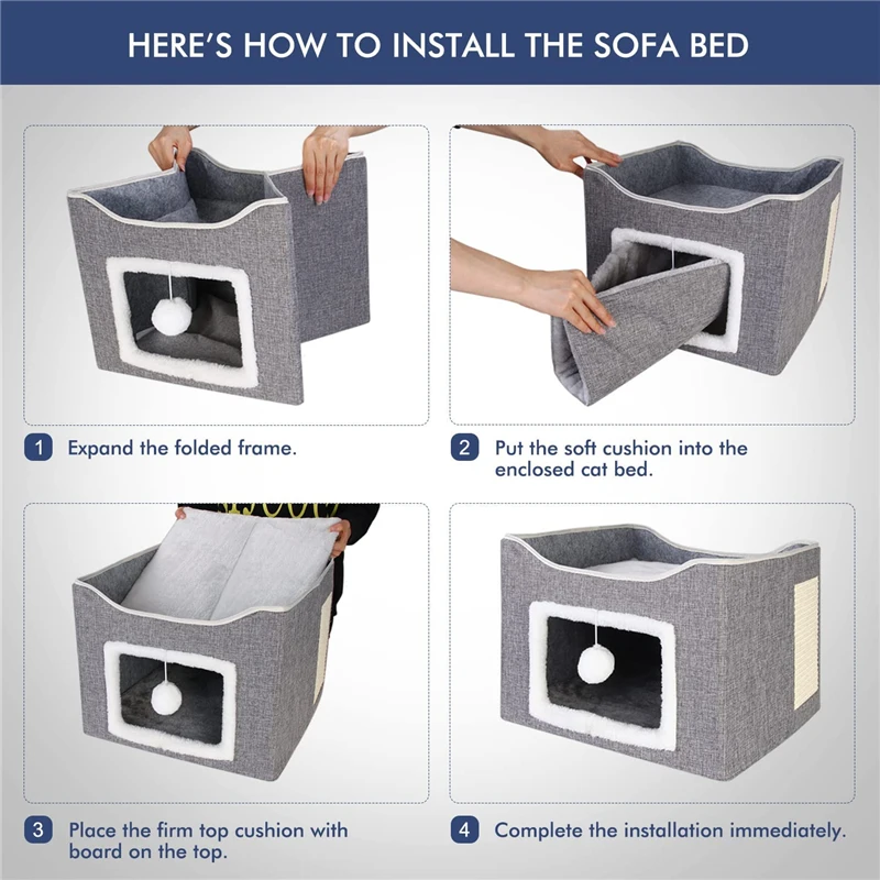 Cat Beds for Indoor Cats - Large House for Pet Cave Foldable Cat hideawy