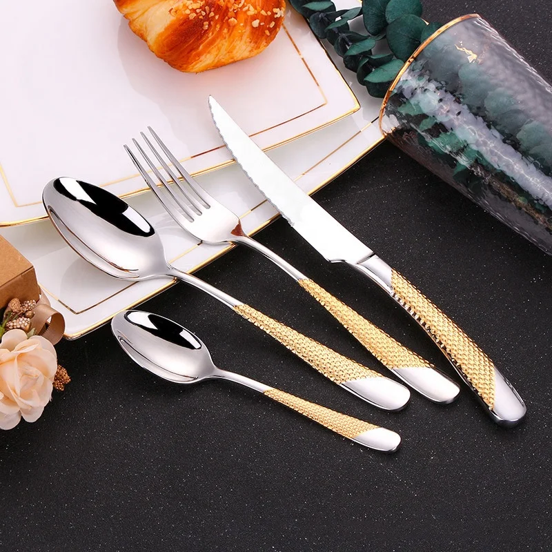 
2021 new arrival hot sales mirror polish stainless steel cutlery set star diamond handle spoons knife forks flatware sets 