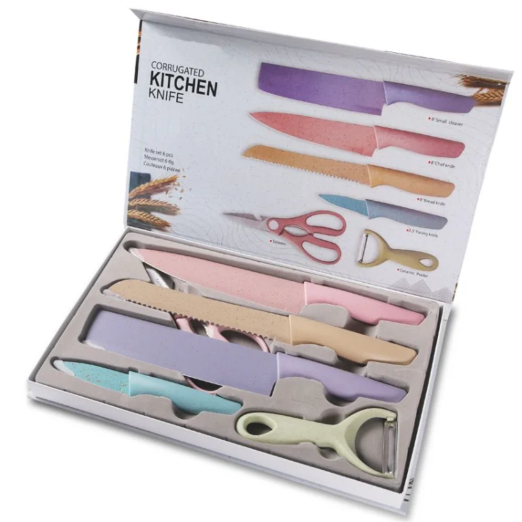 Multifunction 6 Pcs Home Wheat Straw Stainless Steel Skin-peeler  Baby Food Tool  Kitchen Knife Sets