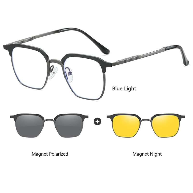 3 in 1 Sets Magnetic Shades Three Lens Set Polarized Anti Blue light Glasses Night Vision Magnet Sunglasses
