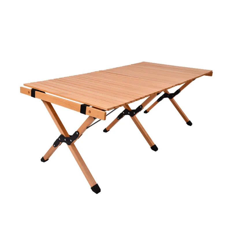 Luxury Outdoor Funiture Mini Portable Foldable Beech Wooden Picnic Valise Long Egg Roll Up Folding Wood Camping Table