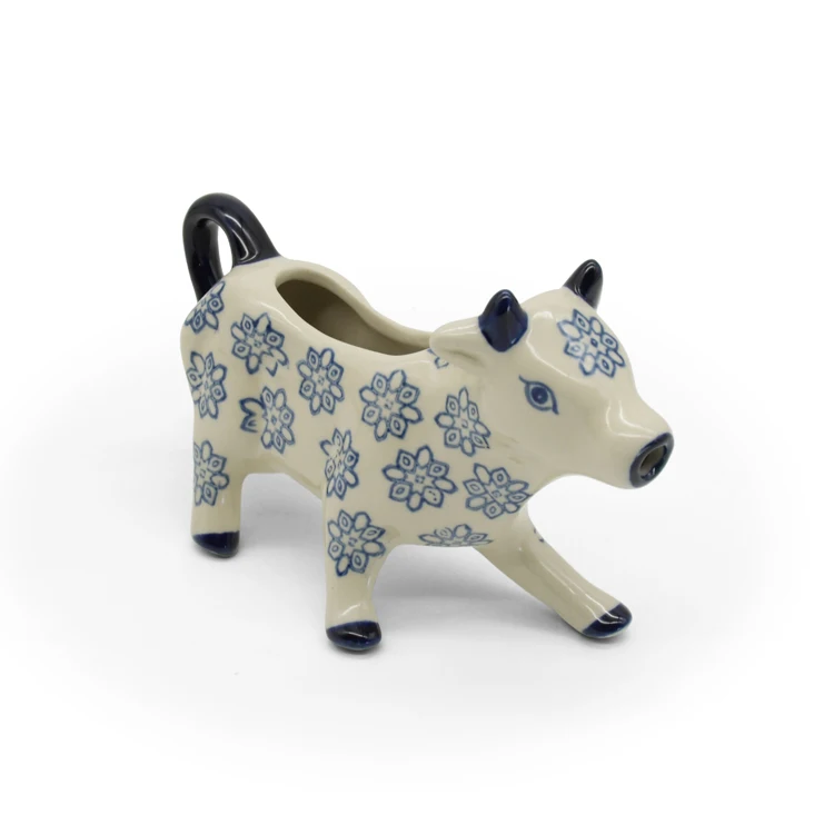Fashion cute animal cow shaped ceramic milk jug flower printing Japanese style collection water pitcher