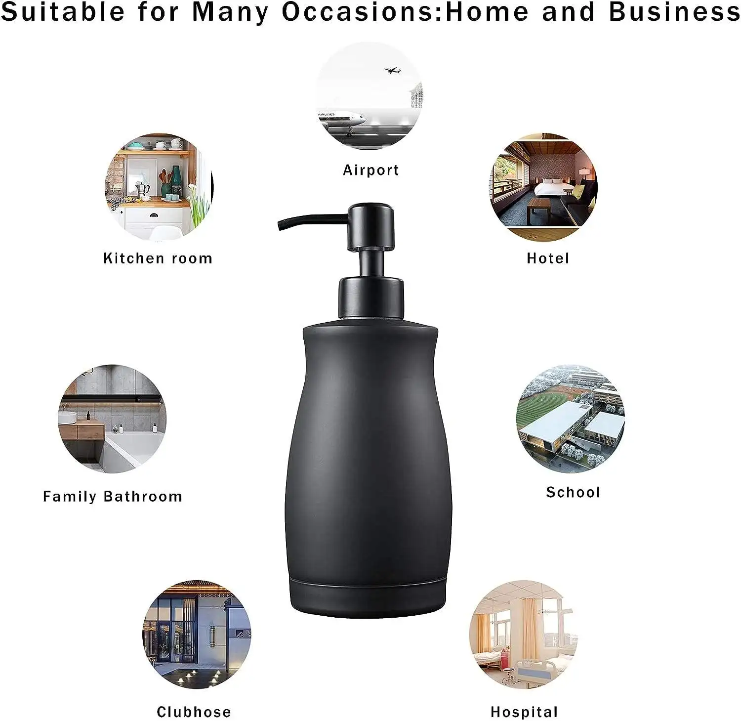 13.5oz Countertop Black Soap Dispenser Rust Resistant Leak-Proof Liquid Hand Sanitizer Pump With Hopper