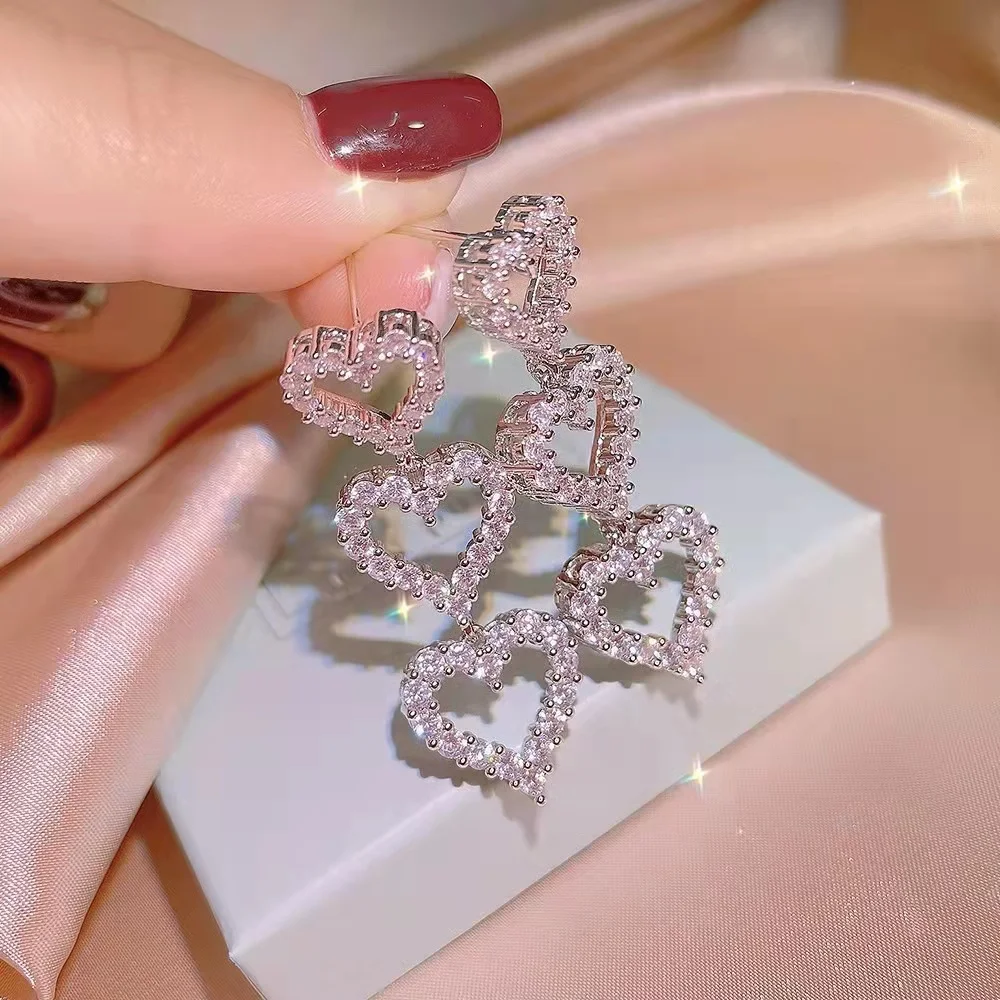 Designer brand jewelry women diamond pendant big drop zircon heart earrings