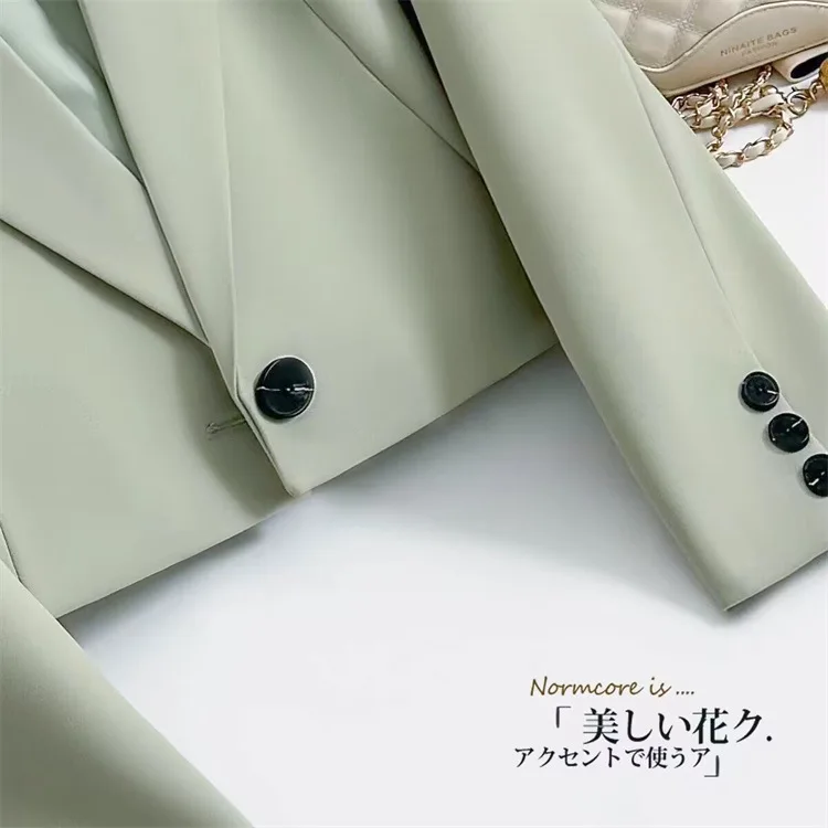 Korea Fashion Lady Slim Fashion Jacket Single Button Lapel Collar Blazer Top New Women Solid Casual Suit Coat