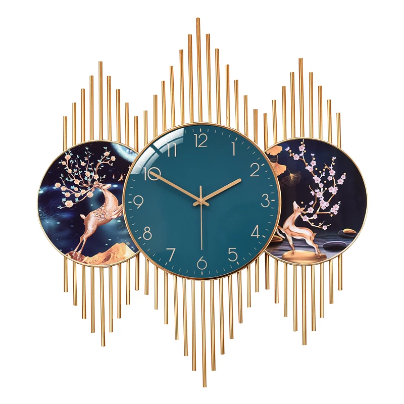 Luxury living room fashionable decoration customized clock metal gilt iron art wall digital wall clock