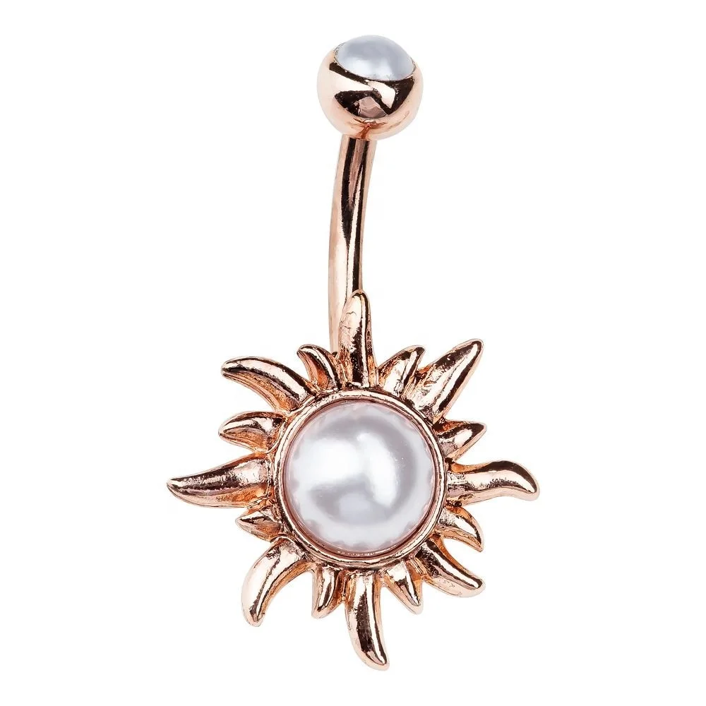 Stainless Steel Gold Plated Faux Opal  Sun Belle Moissanite Chain Navel Piercing Sexy Jewelry