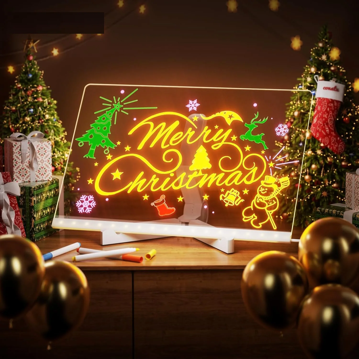 DIY Acrylic Light up Dry Erase White Board Tabletop LED Glow Memo Message Planner Kids Gift Clear Led Lighted Marker Note Board