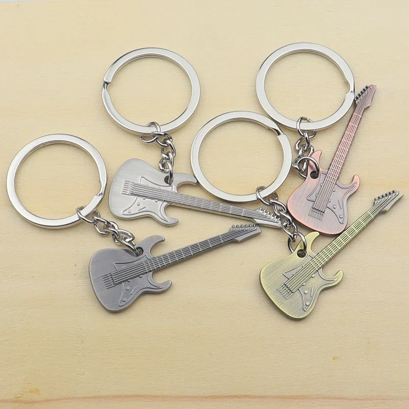2024 factory wholesale backpack pendant new design antique color electric guitar custom logo metal zinc alloy key chain pendant