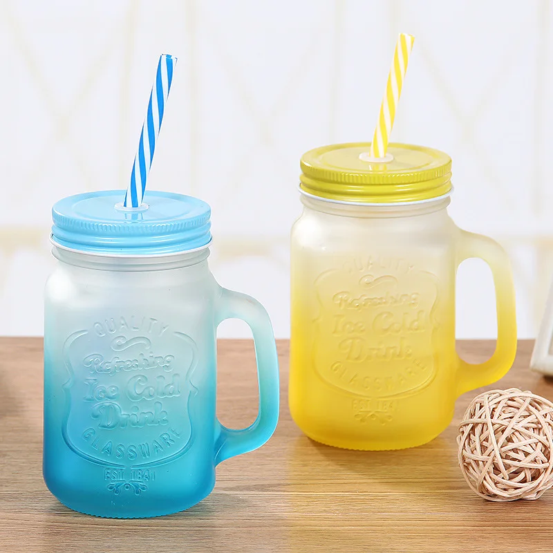 16 oz decorative wide mouth mason jar coloured juice mason jars drinking glass wholesale cover handles and straw metal lids
