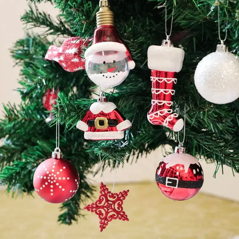 yuyang In Stock Wholesale Red White Xmas Ball Box House Tree Decor Small Shatterproof Plastic Christmas Ornaments Pendant