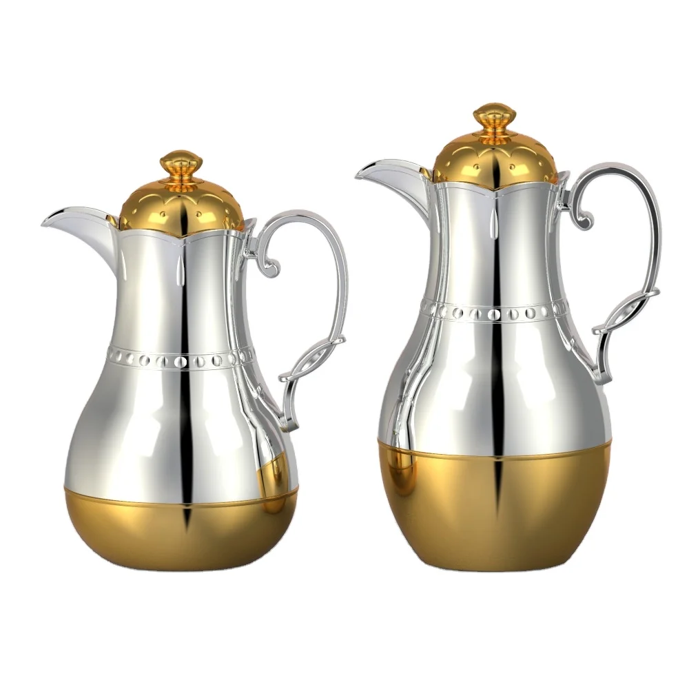 custom  heat resistant golden arabic thermos vacuum flask jug dallah vacuum jug stainless metal  thermos jug for water