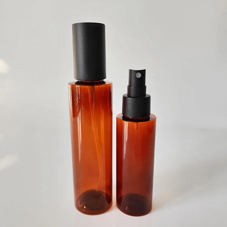 Wholesale 100ml 150ml 200ml Plastic Essence Emulsion Cosmetic Serum Press Pump Head Amber Bottle with Sprayer