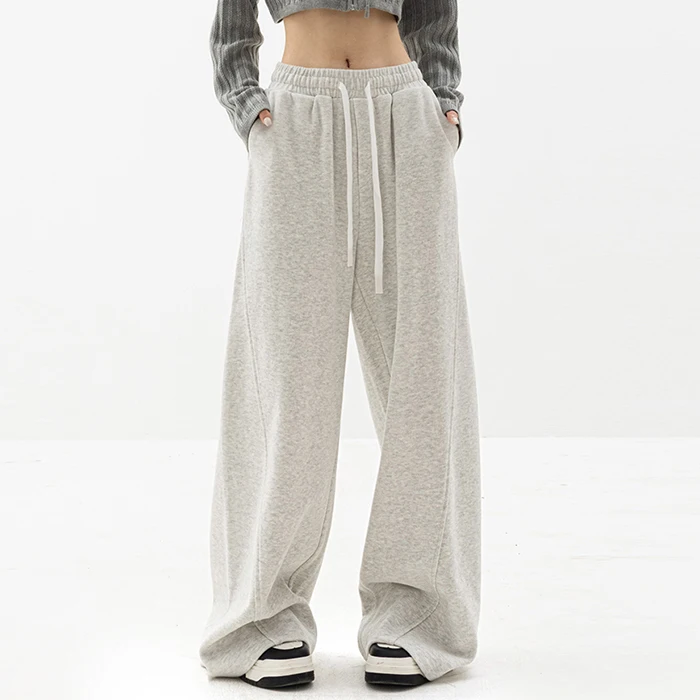 huilin custom drawstring waist blank french terry sweatpants relaxed fit women wide straight leg extra long extended sweatpants