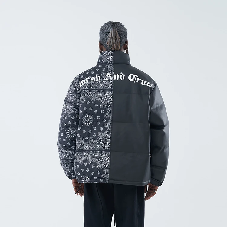 Paisley mens color outdoor stand collar thick puffer vintage padded couple coat custom large size winter jackets