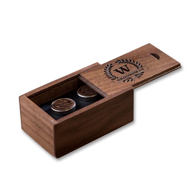 Pan Wooden Gift Box Package Box wedding gift for men custom engrave logo walnut cufflinks boxes