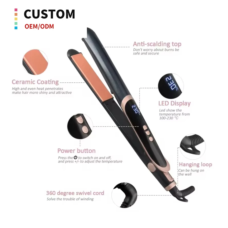 Electric ceramic professional led display dual use travel salon professional flat iron hair straightener comb