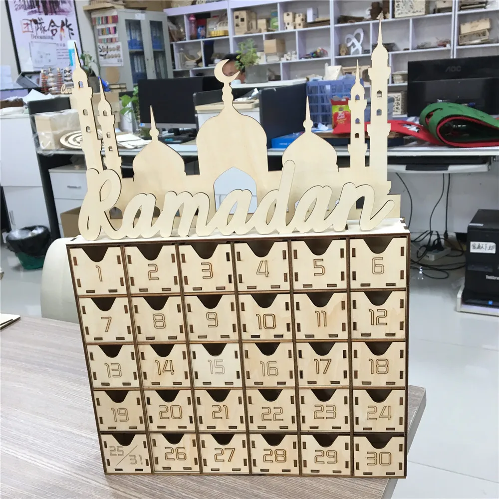 ew DIY Wooden Ramadan Calender Box Elegant Eid Mubarak Decorations for Home & Office Muslim Holiday Lanterns Gift Box Supplies