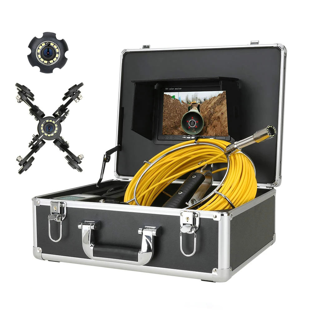 Видеокамера для осмотра труб с монитором 7 дюймов, промышленная эндоскопическая система для канализации, водосточных труб 1000 ТВЛ, IP68, 12 светодиодов, 40 м