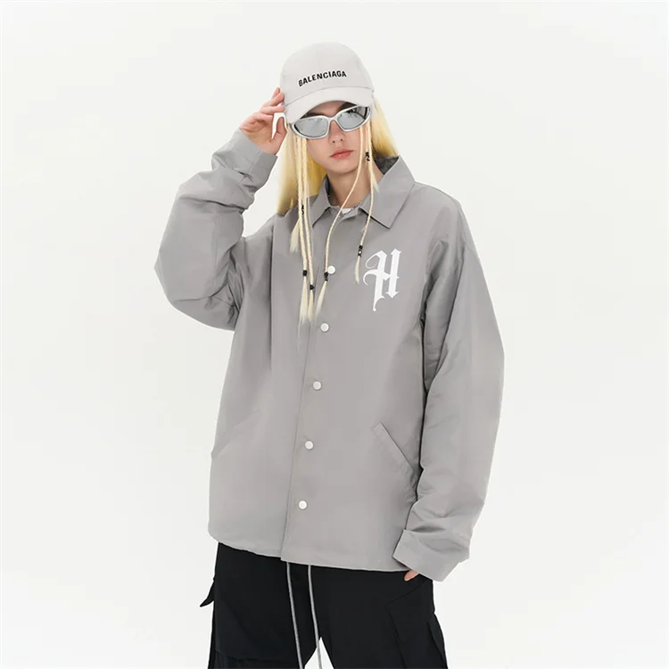 OEM Custom wholesale Loose Long Sleeve Button mens wear Coats 100% polyester printing Casual men Jacket