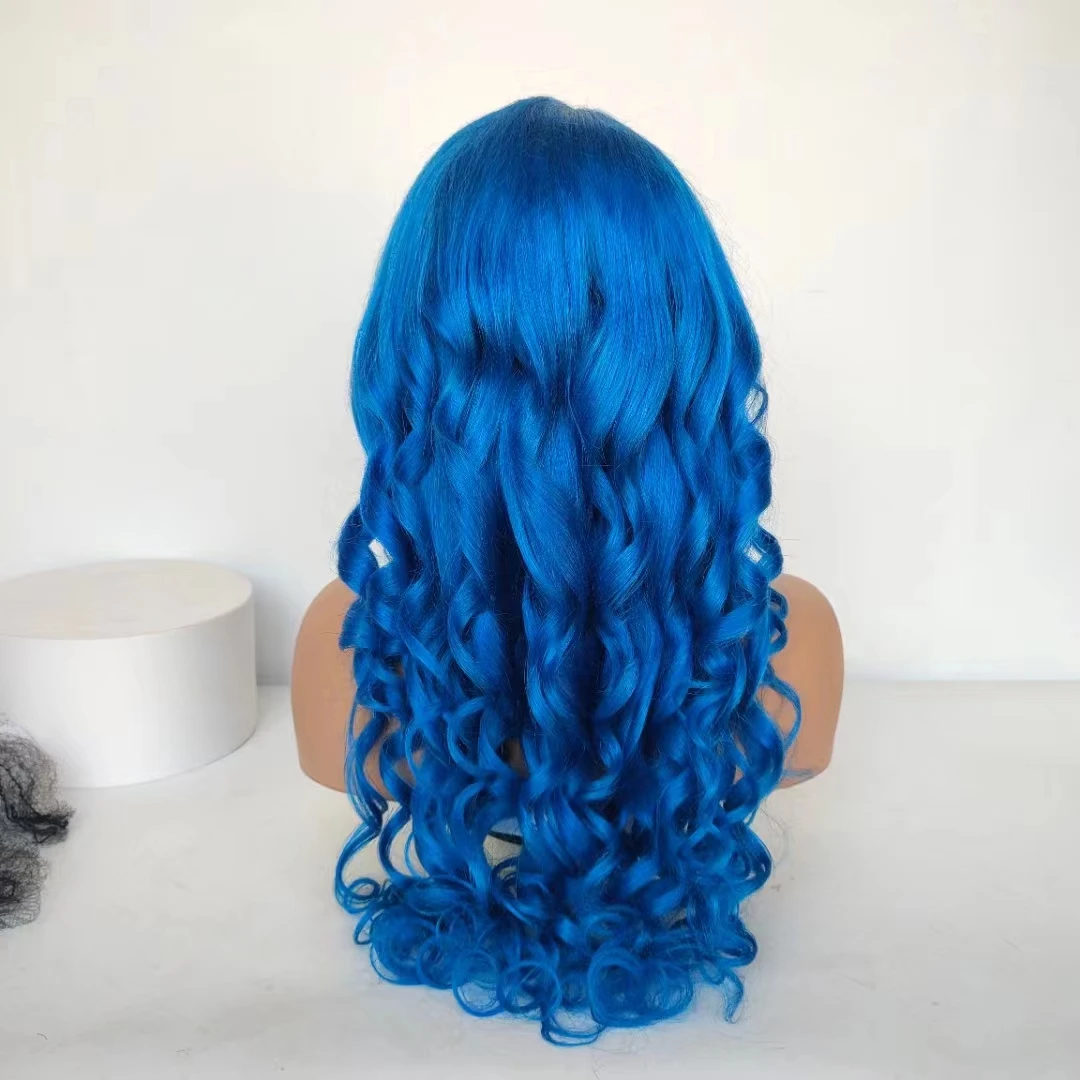 Loose wave blue wig human hair Wholesale pink/blue/yellow colored wigs human hair lace front wigs warm winter color wigs