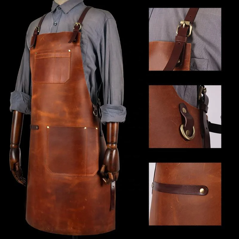 Custom High End vintage brown leather apron with leather belt