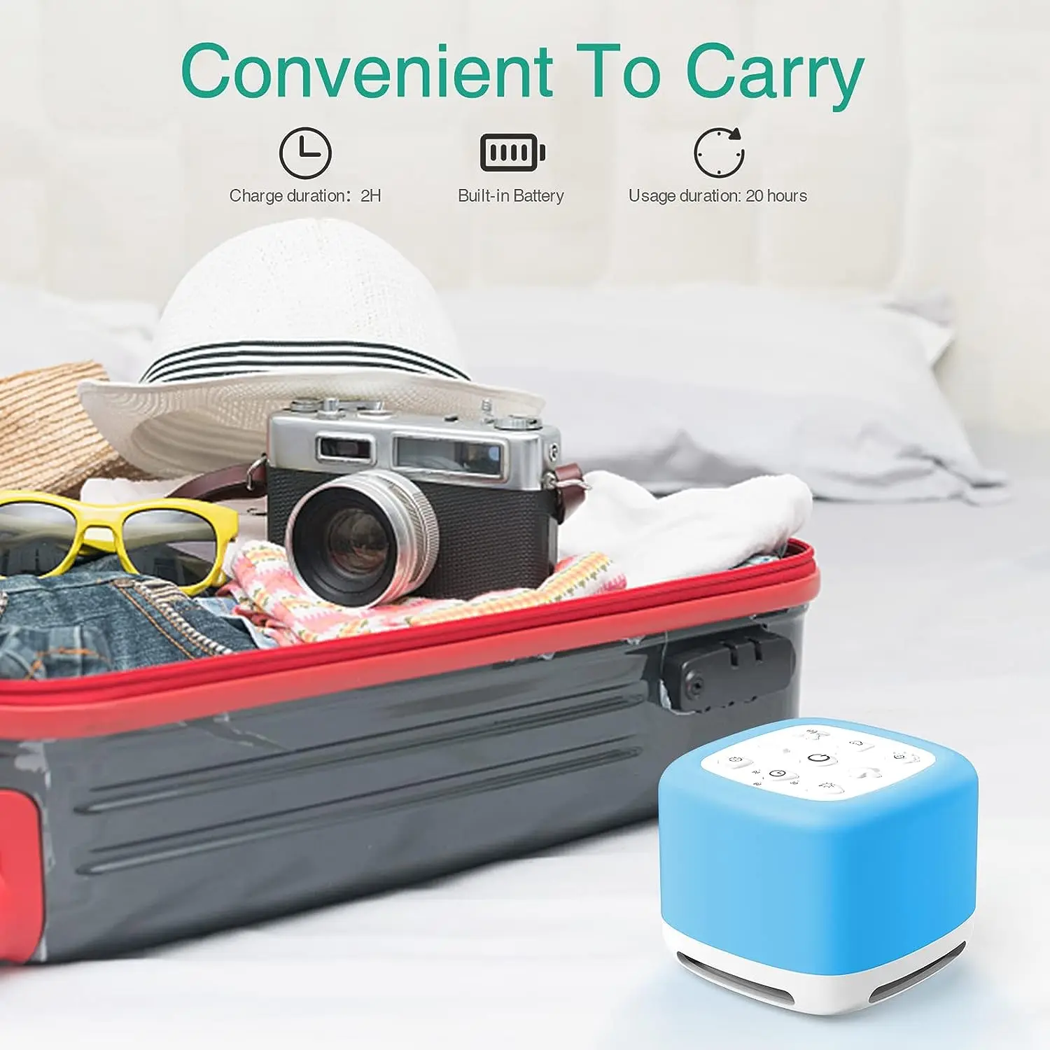 White Noise Sound Machine Bluetooth Speaker 7 Colors Night Light 40 Soothing Sounds Rechargeable Portable Kids Sound Machine