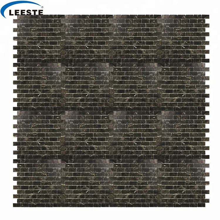High Quality Bathroom Kitchen room wall floor decoration 1 x 2' Brick China Dark Emperador Marble Mosaic tile