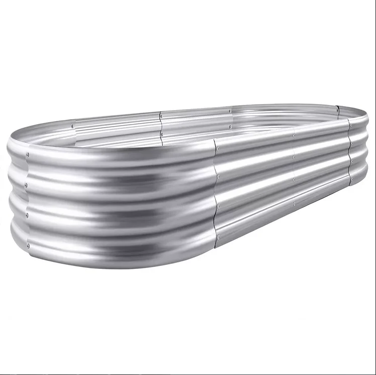 Raised Garden Bed 4ft Oval Galvanized Steel Oval metal Garden bed Planter Box Kit for Vegetables/Flowers/Herb (4*2*1ft Silver)