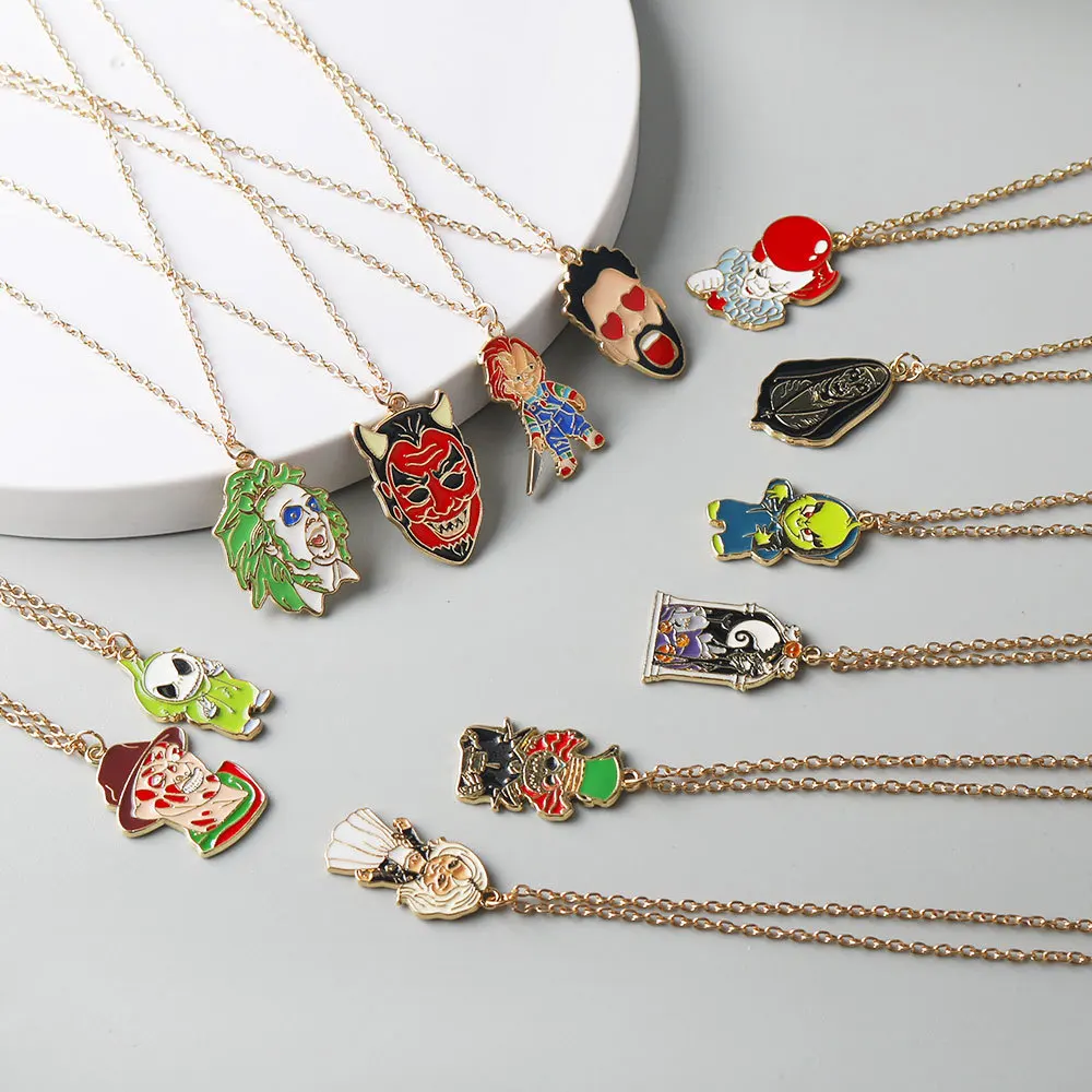 Cartoon Personality Halloween Necklace Horror Devil Clown Skull necklace metal Pendant Accessories Jewelry gifts
