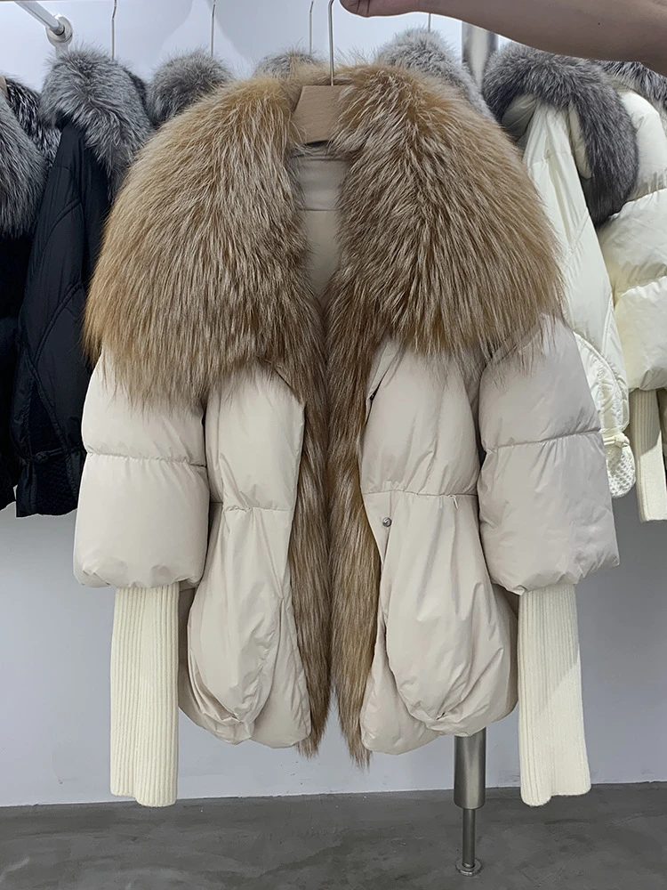 Factory Best Price Silver Fox Fur Collar Thickened Goose Winter Down Coat With Fur Collar