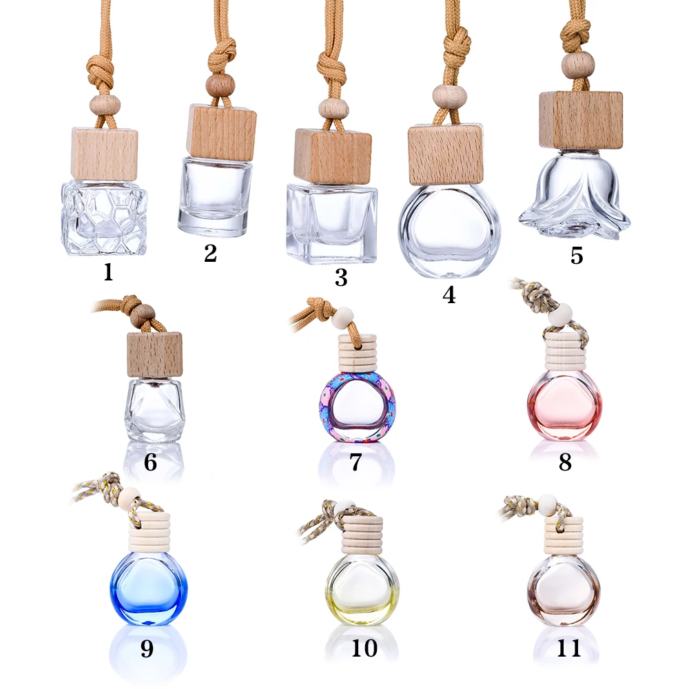 Aroma Diffuser 6ml 8ml 10ml Fragrance Bottle Diffuser Glass Car Air Freshener Hanging Perfume Bottle With Wooden