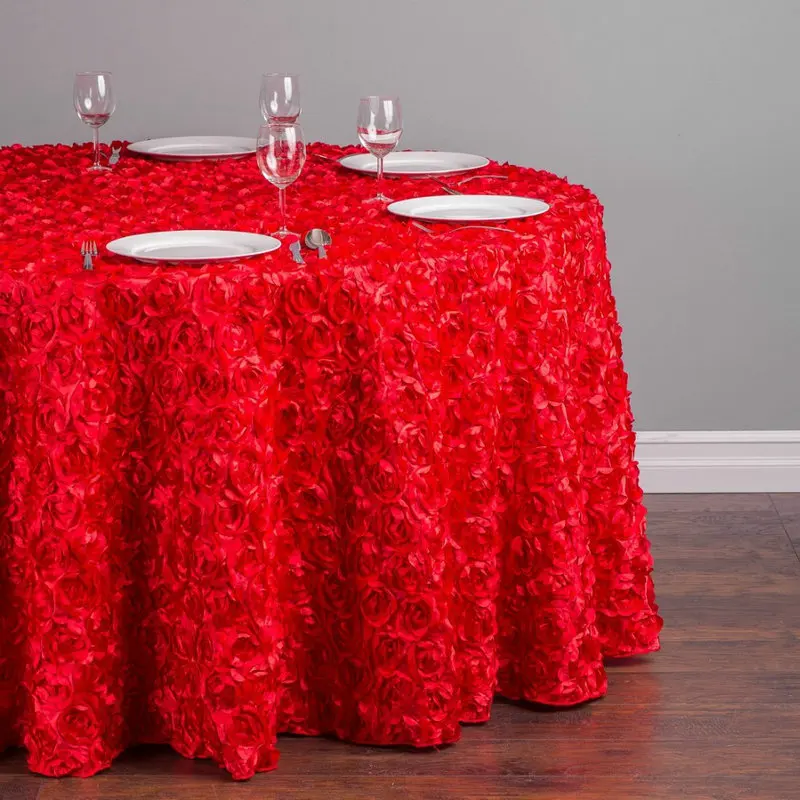 High Quality Fancy Birthday Party Event Luxury Lace Rose Satin Polyester Table Cloth Wedding Decor Tablecloth