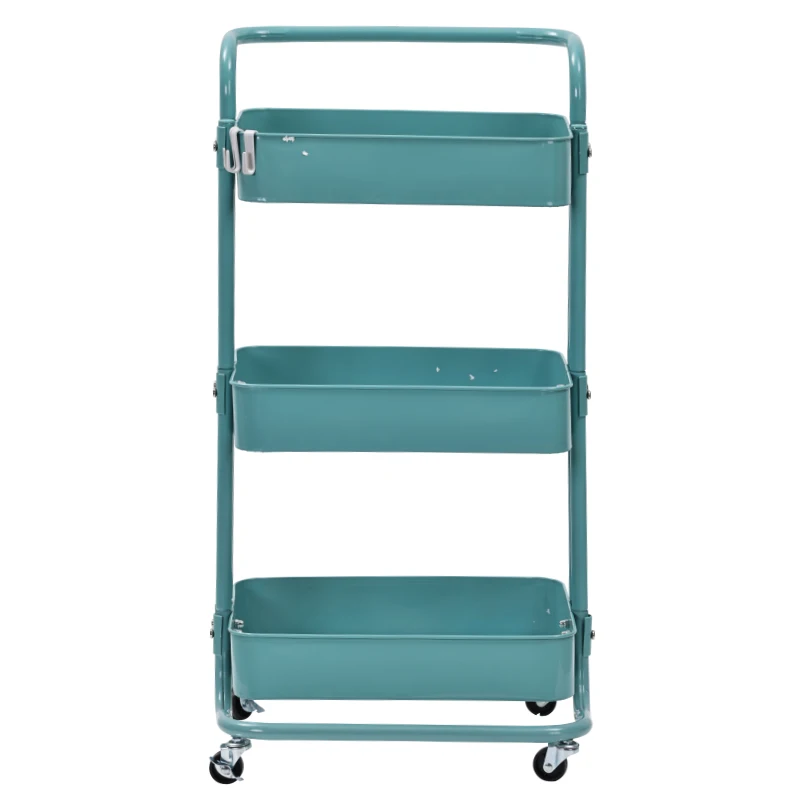Kitchen Metal Home Trolley Shelves Food Utility 3 Tier Tiered Organizer Plastic Storage Rolling Cart With Handle
