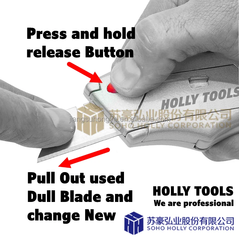 New TPR Grip Zinc Alloy Auto Self Load Blade Retractable Utility Knife Heavy Duty Manual Box Cutter with 10 Spare Reload Blade