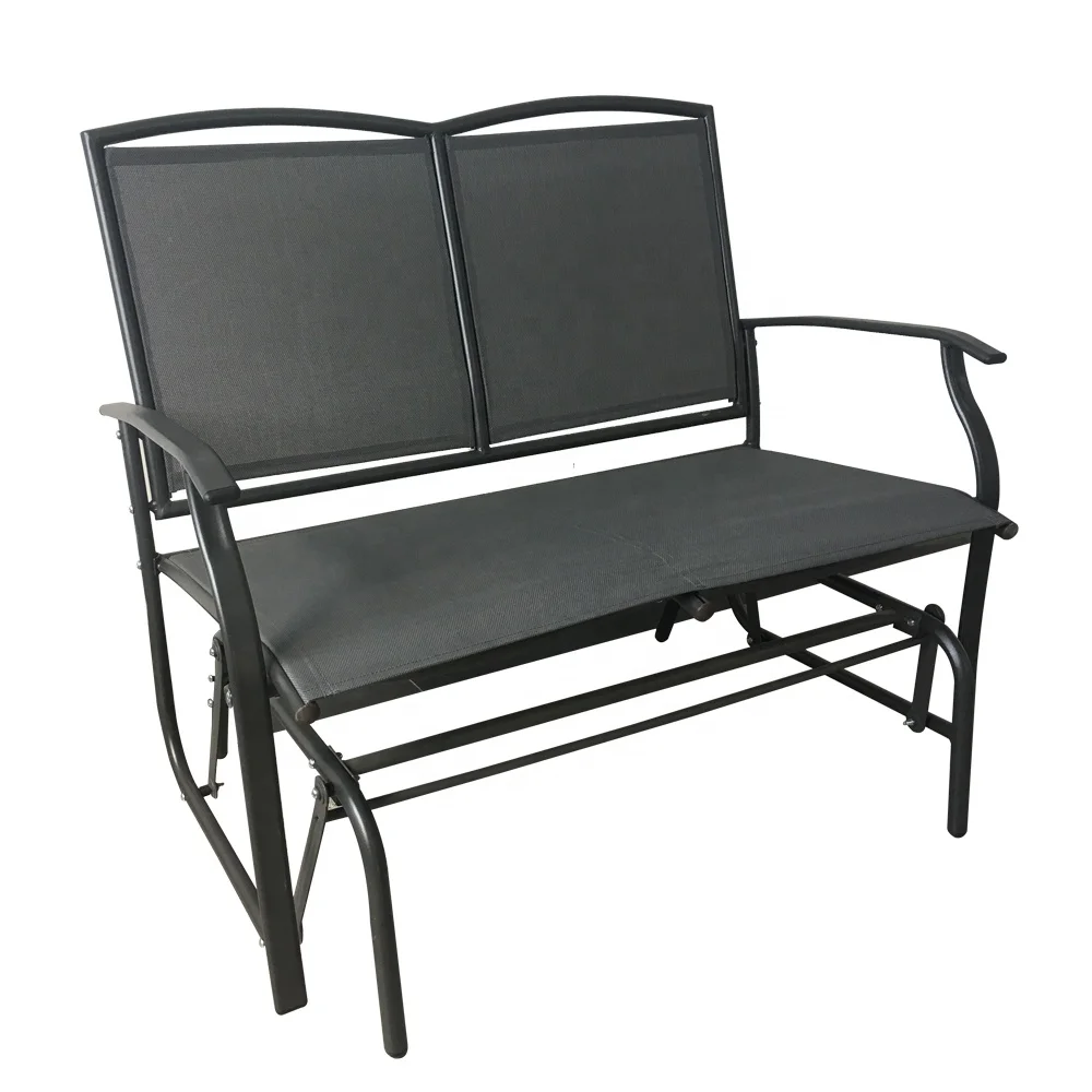 Cheap outdoor garden leisure casual iron frame metal textilene fabric double seat glider gliding bench chair