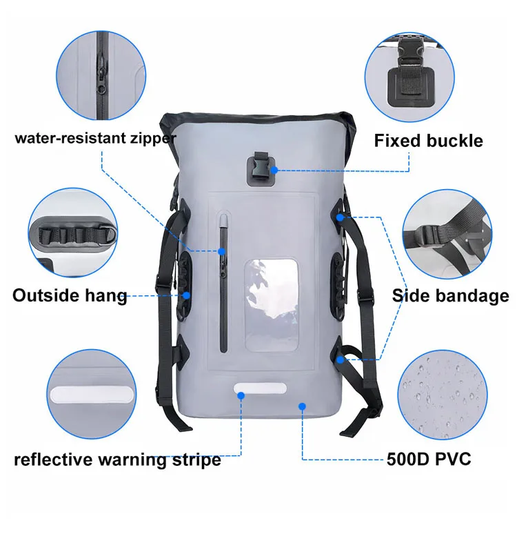 Ocean Waterproof PVC Durable Rolling Travel Dry Bag Backpack for Kayaking Boating Sailing Canoeing Rafting Fishing Camping